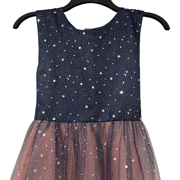 Girls Galaxy Sparkle Tulle Party Dress — Navy Pink Ombre Star Skirt — Size 11/12 - Picture 2 of 5